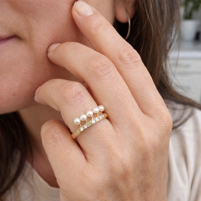 Virelle Anillo Abierto Cristal y Perla