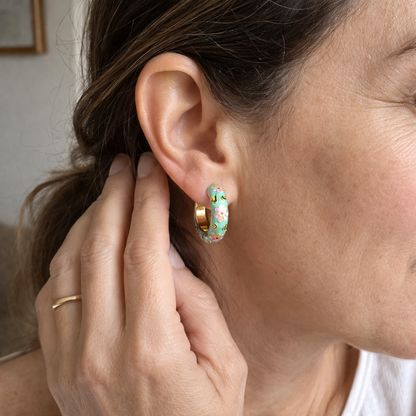 Aretes Argolla Florales Multicolor