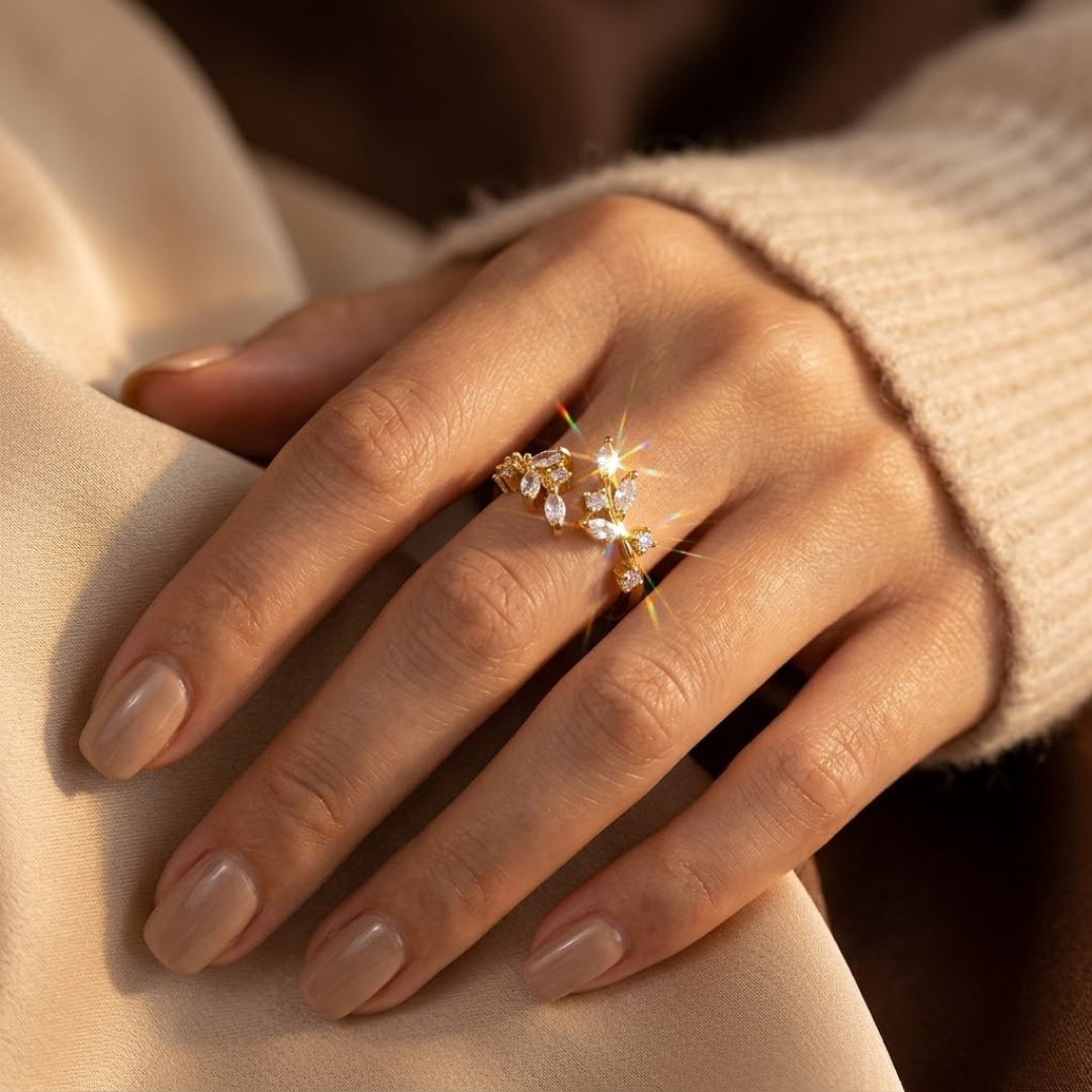 Anillo Abierto Hoja de Oro