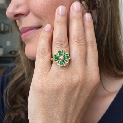 Anillo Giratorio Trébol Esmeralda