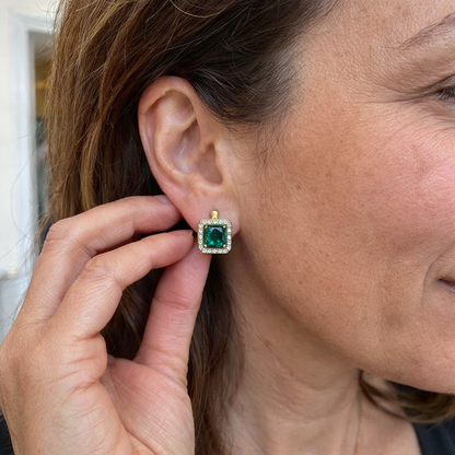 Aretes Circón Cuadrado Verde Oro