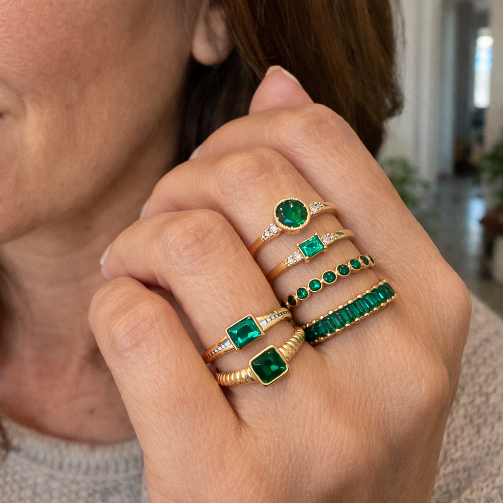 Zarina Set de Anillos Esmeralda Exquisito