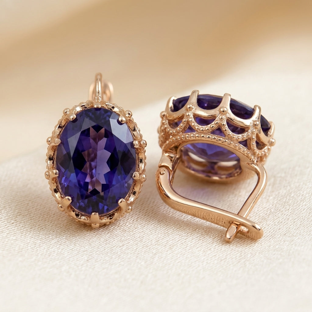 Aretes Corona de Oro con Amatista