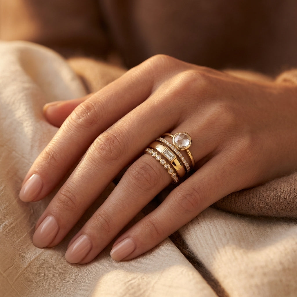Set de Anillos Apilables de Oro con Bisel II
