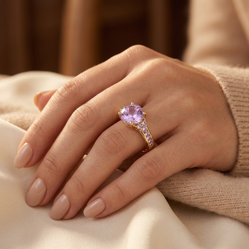 Anillo Racimo de Oro con Amatista