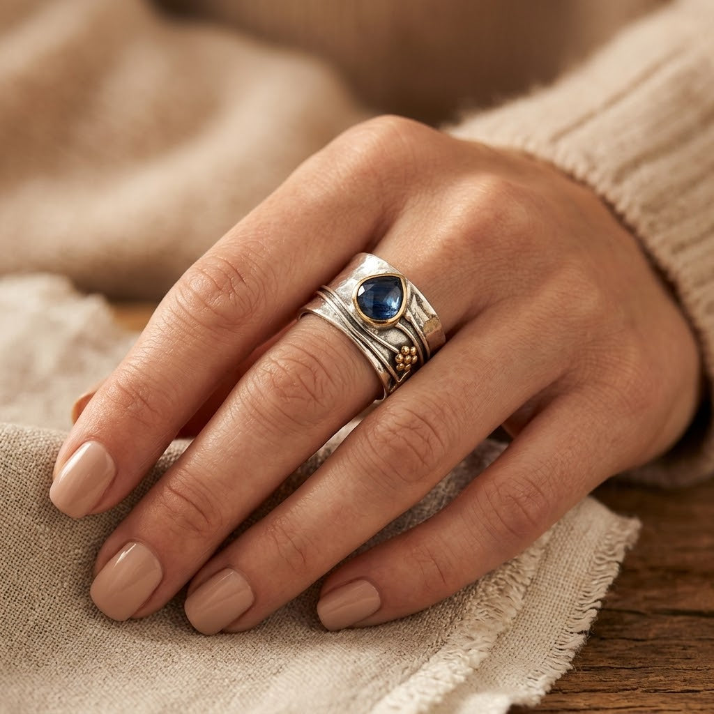 Anillo con Bisel de Plata y Oro