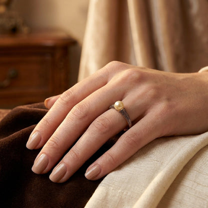 Anillo de Filigrana de Oro con Perla