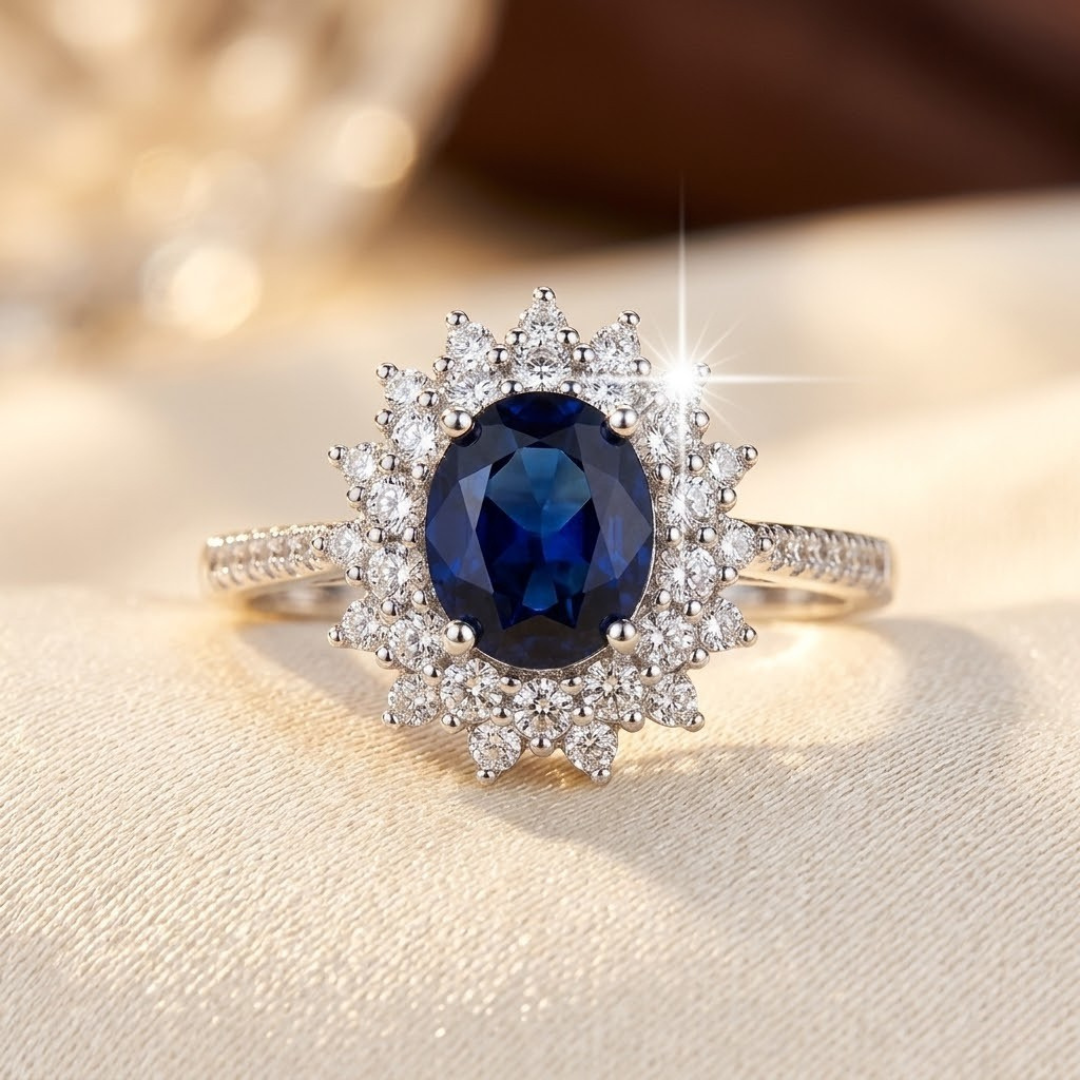 Anillo Halo de Oro con Zafiro