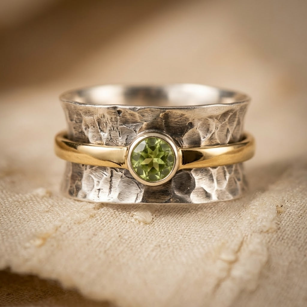 Anillo Banda Rústico de Plata y Oro