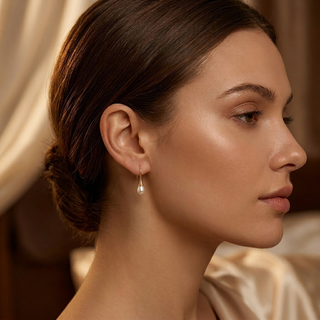 Aretes Colgantes de Oro con Perla