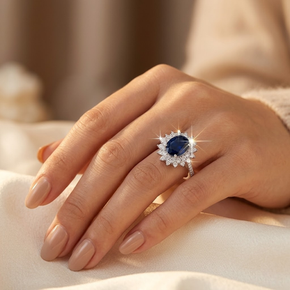 Anillo Halo de Oro con Zafiro