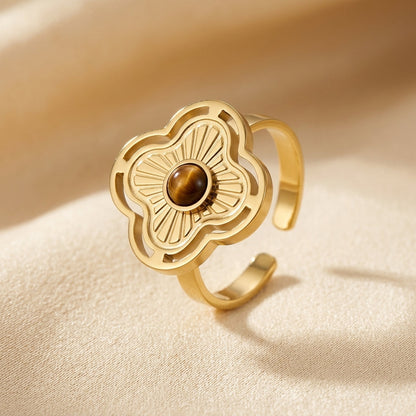 Anillo Abierto Floral de Oro