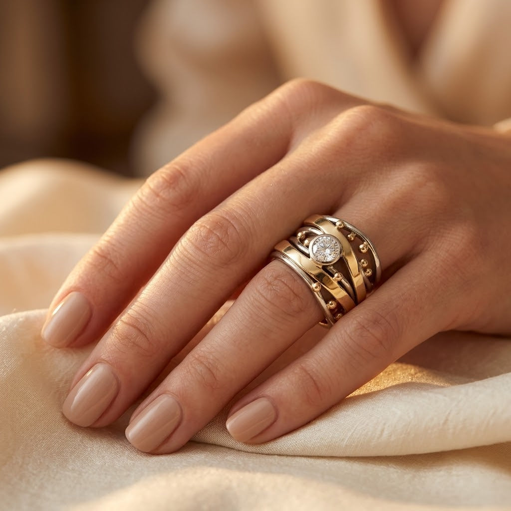 Anillo Envolvente con Bisel de Plata y Oro