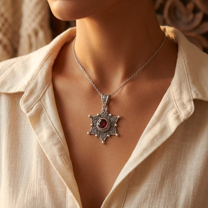 Collar con Dije de Estrella de Plata y Rubí