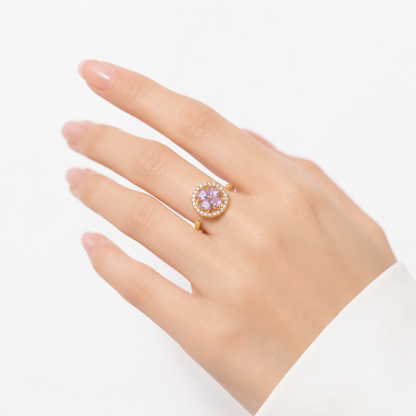 Anillo Floral de Oro con Zafiro
