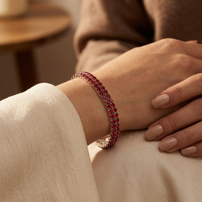 Pulsera Tenis de Plata con Rubí