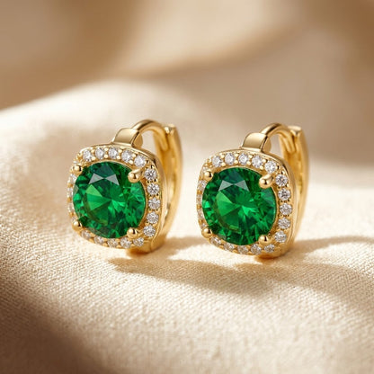 Arracadas Halo de Oro con Esmeralda