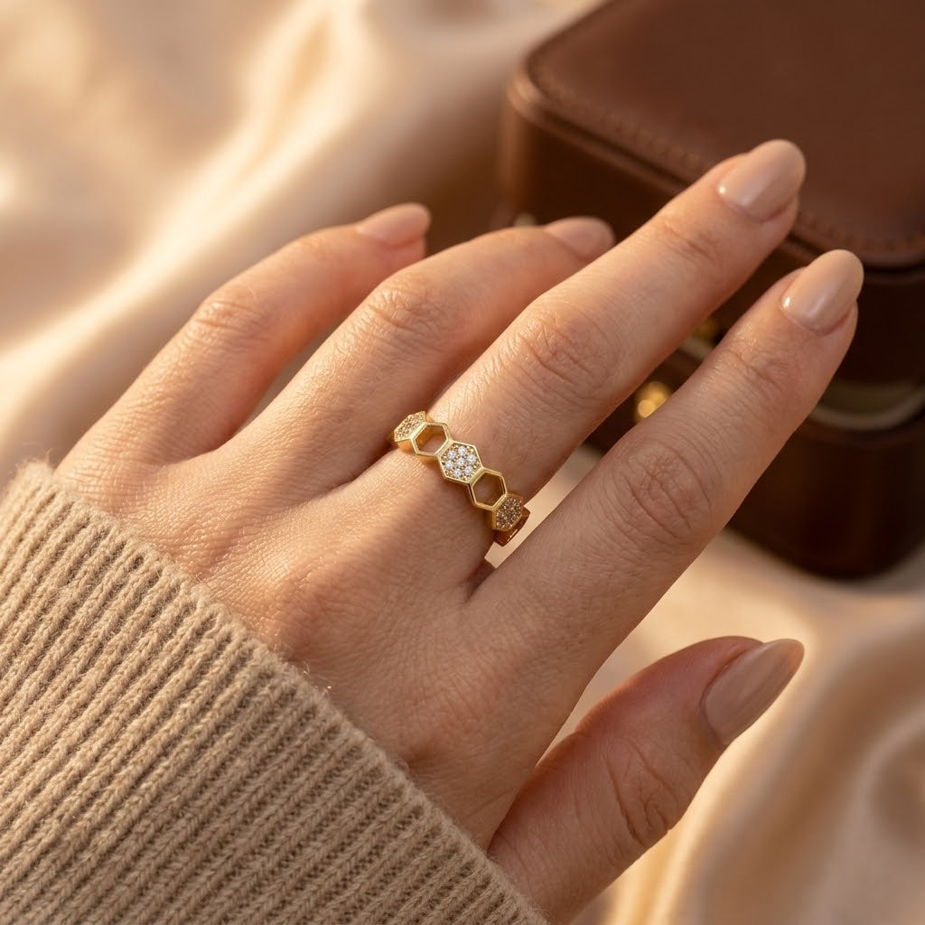 Anillo Abierto Geométrico de Oro