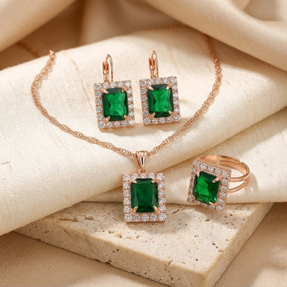 Set de Joyas Rectangular de Oro con Esmeralda