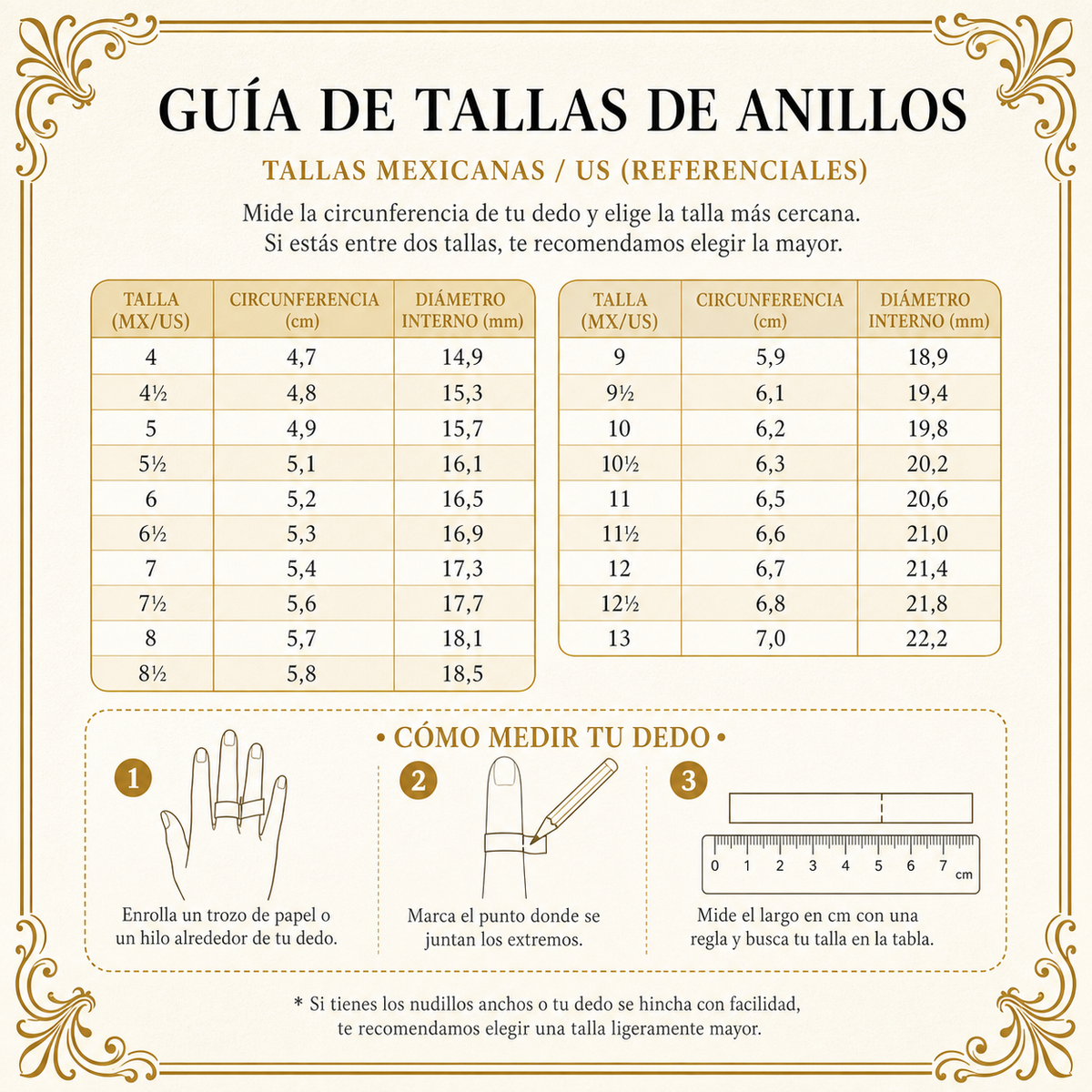 Guía de tallas de anillos