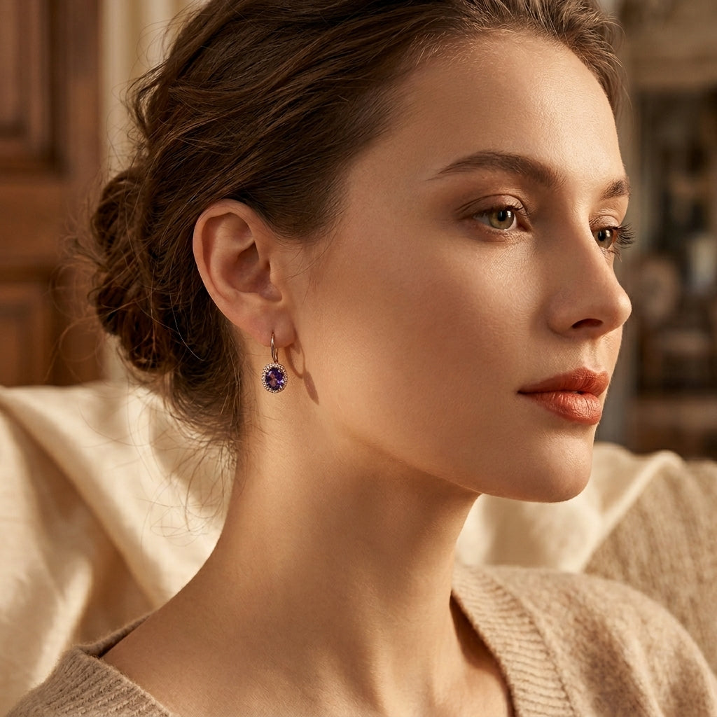 Aretes Corona de Oro con Amatista